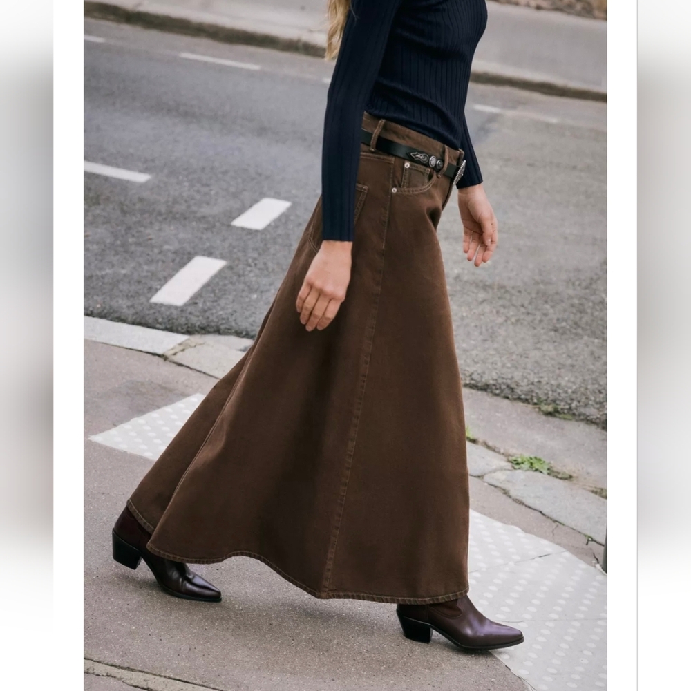 Zara Z1975 DENIM MIDI FLARE SKIRT